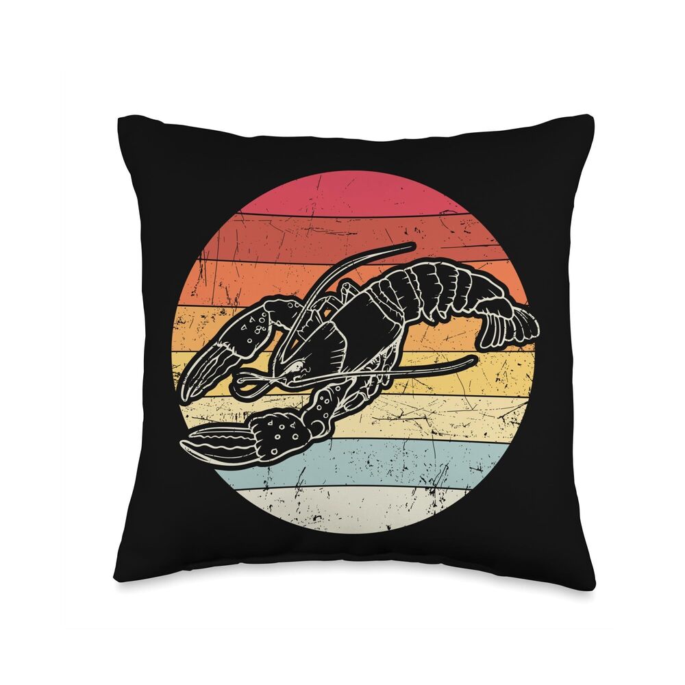 8141 Retro Style Vintage Sea Crawfish Lobster Silhouette Throw Pillow